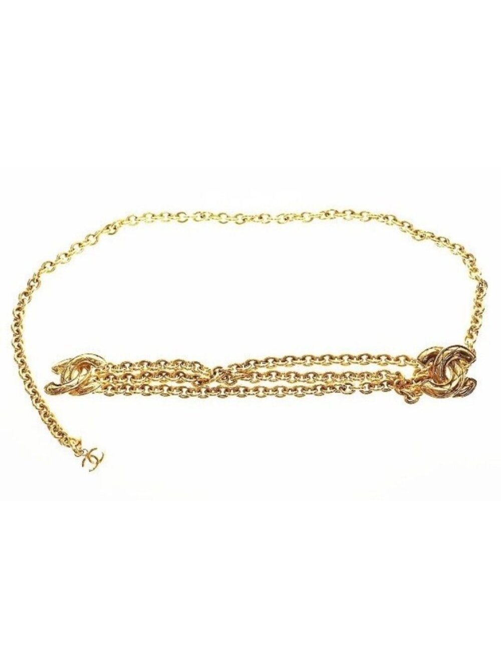 Chanel CC Logo Quilted Chain Belt Vintage Gold Aa